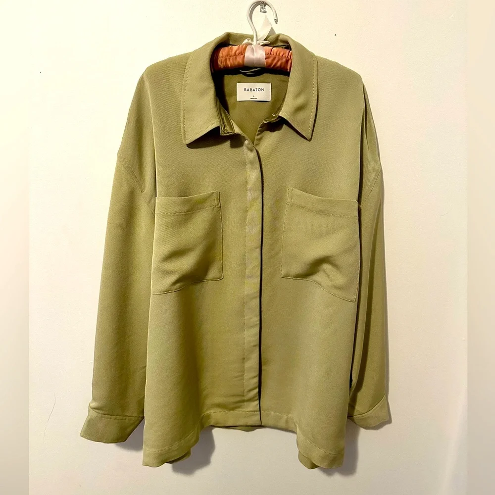 ⭐️SOLD⭐️ Aritzia Babaton Borna Shirt Jacket Pistachio Green L - Picture 5 of 11